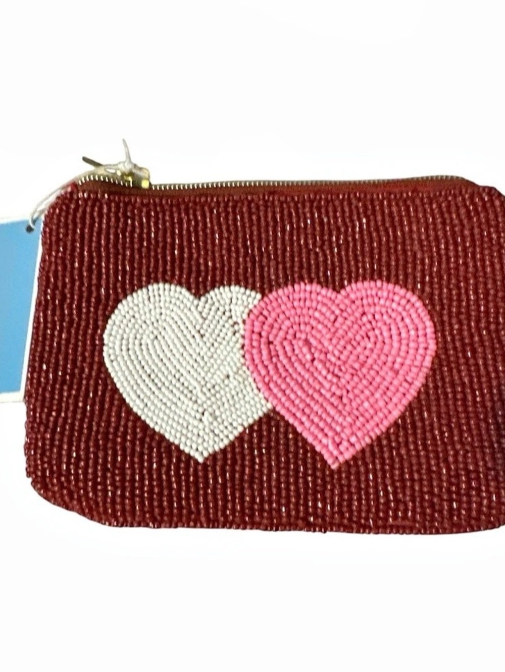 Draper James Beaded Heart Cosmetic Pouch in Red & Pink NWT gold accents